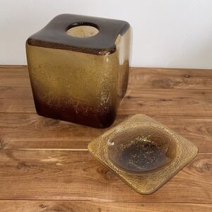 Contemporary Resin Amber Metallic Tissue Holder & Soap Dish Croscill Aquarius
